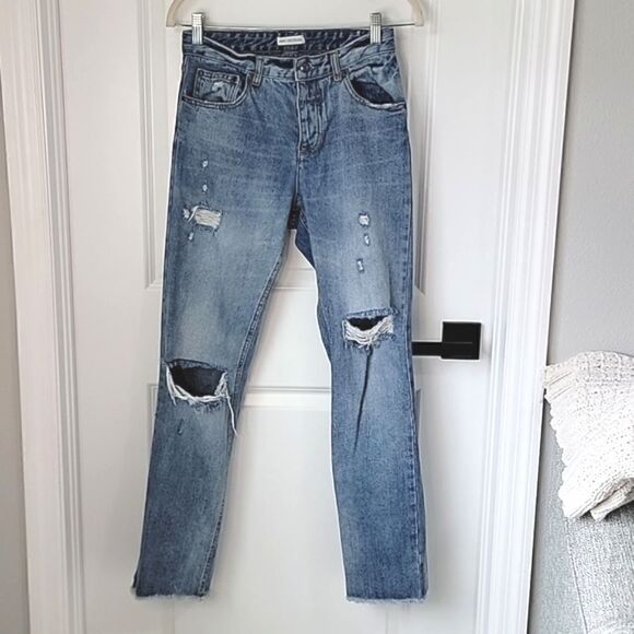 Anthropologie Avec Les Filles Straight Leg Distressed High Rise Jeans - Size 26 - Picture 1 of 14